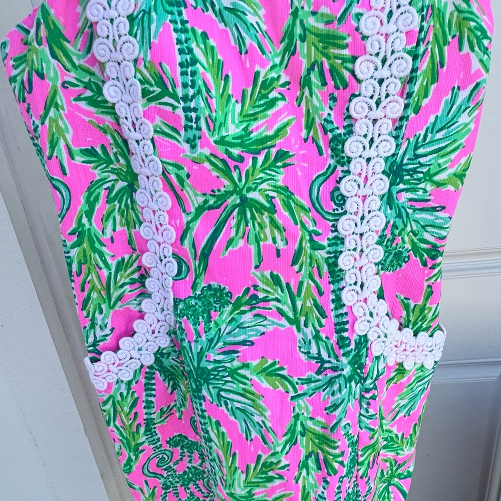 Lilly Pulitzer Pink & Green Palm Print Midi Dress